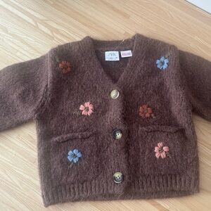 Zara Kids Knit Cardigan with Floral Details